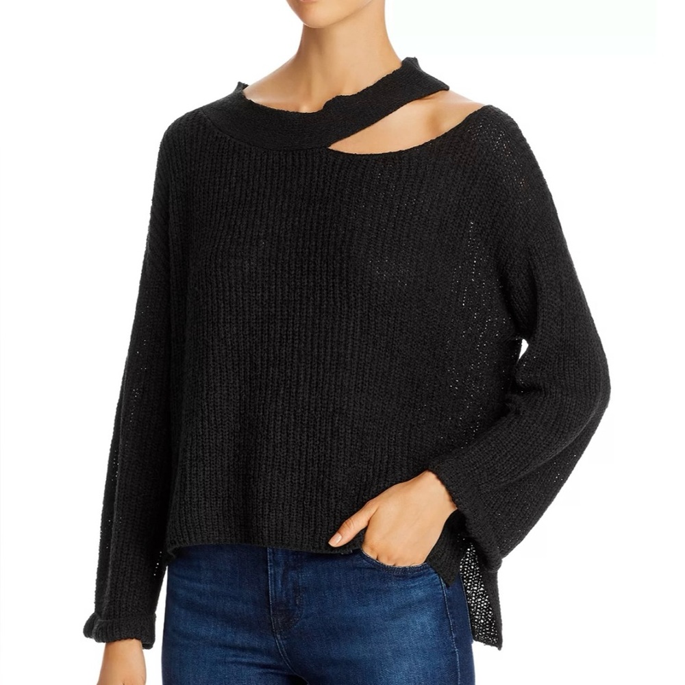 Elan Knit Cutout High-Low Sweater Black